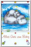 Faltkarte zur Geburt (Nilpferd)