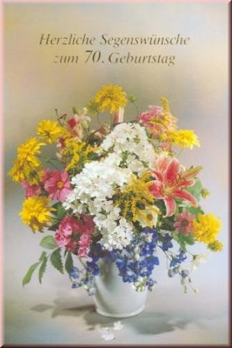 Faltkarte 70. Geburtstag (Blumenstrau in Vase)